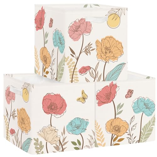 11.8" Wild Flower Storage Cube Organizer Set 3Pcs Clothes Storage Basket Bin for Closet Shelf Garden Butterfly Nursery Kid Room Book Toy Chest, Boho Leaf - color: Boho Leaf