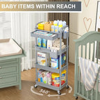 Goovilla 4 Tier Rolling Utility Cart Organizer with Removable Drawer, Stable and Sturdy Grey Rolling Storage Carts with 2 Lockable Wheels for Bathroom, Kitchen, Snack, Craft, Makeup, Baby Essentials - size: 4 Tier, style: Gray