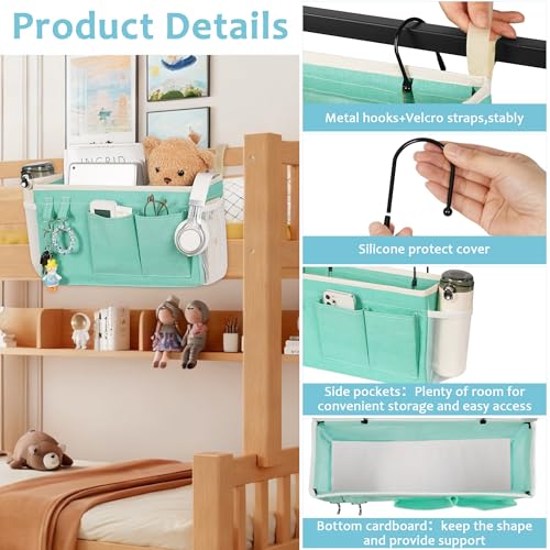 Loghot Bedside Caddy/Bedside Storage Bag Hanging Organizer for Bunk and Hospital Beds,Dorm Rooms Bed Rails,Can be Placed Glasses,Books,Mobile Phones,Keys (Green) - color: 1pc Light Blue