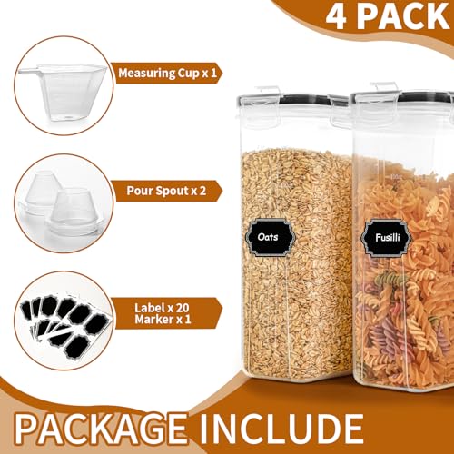 Cereal Containers Storage Set (4L / 135.2oz), 4PCS Airtight Food Storage Containers with Lids, Cereal Dispensers for Kitchen Pantry Organization and Storage with Pour Spout, 20 Labels, Marker - color: 4 Pack