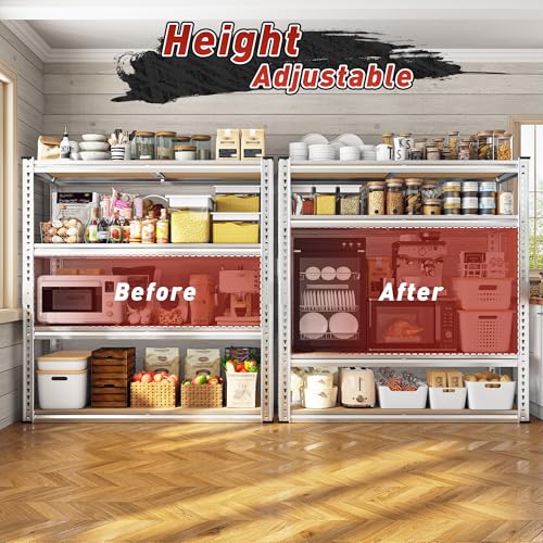 REIBII 40" W Garage Shelving 2000LBS Storage Shelves Adjustable Metal Shelving 4 Tier Pantry Shelves for Garage Closet Kitchen Basement 40" W x 19.7''D x 60''H, Silver - size: 40"W x 19.7''D x 60''H