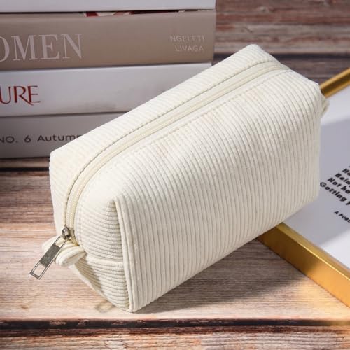 SOIDRAM 2 Pack Corduroy Makeup Bag for Women, Beige Makeup Pouch Small Cosmetic Bag Travel Toiletry Organizer for Skincare, Brushes & Essentials - color: Corduroy Beige, size: 2 Pack