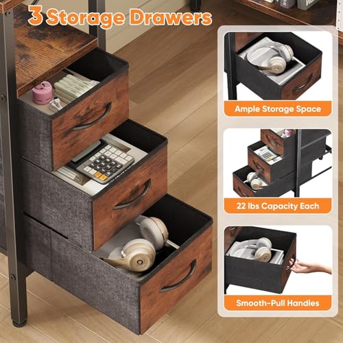Alpen L Shaped Computer Desk, 55 Inch Corner Desk with Drawers and Power Outlets, Home Office Desk for Gaming, Study Writing PC Table with Storage and Reversible Shelf, Rustic Brown - color: Rustic Brown, size: 55 Inches