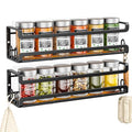 Doakhirmit Wall Mounted Spice Rack with 16 Hooks, Rustic Wood Spice Organizer Shelf for Stove Cabinet Pantry Door,Screw or Adhesive Hanging Spice Shelf,Wall Spice Rack in Kitchen and RV,2 Pack - size: 2 Pack
