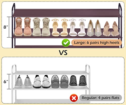MISSLO Long 3 Tier Shoe Rack for Closet Shoe Organizer Storage Stackable Wide Shoe Shelf Holds 24 Pairs of Men Sneakers, Women Heels, Boots, Brown - color: Brown, size: 3 Tier