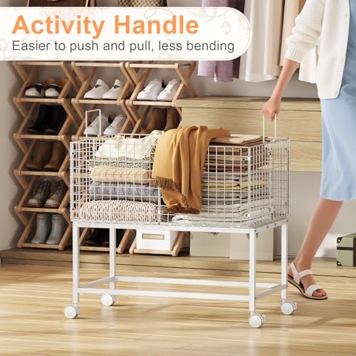 Large Rolling Laundry Basket Cart,Wire Laundry Hamper Cart with Handle and Wheels,White High Laundry Hamper for Laundry Room,Bedroom and Bathroom-120L White (29.5"L*19.7"W*27.95"H inch) - style: Large Oblong-White