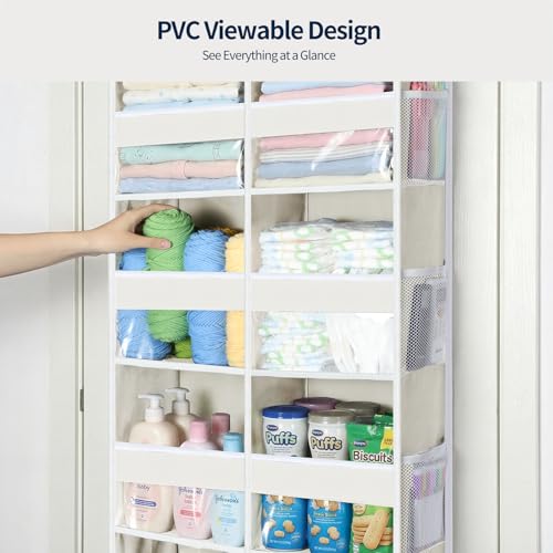 Yecaye Over The Door Organizer, 5 Tier Extra Large Behind Door Storage of 10 Compartments, 80lbs Heavy Duty Door Organizer Hanging with Clear Window for Closet Bedroom Pantry Bathroom, Beige - color: Beige, size: 5 Tier