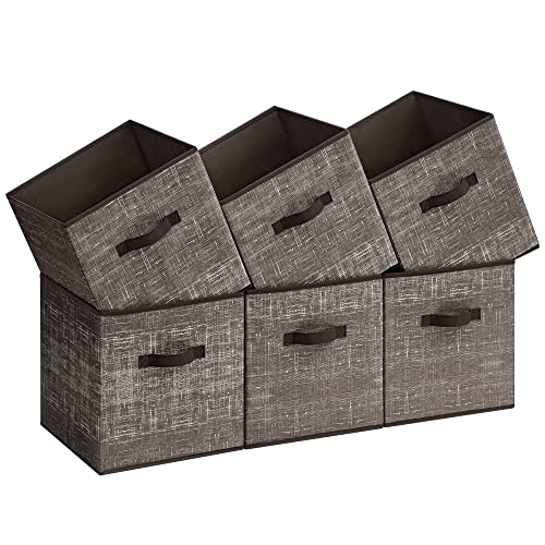 SONGMICS Storage Cubes, 13-Inch Non-Woven Fabric Bins with Double Handles, Set of 6, Closet Organizers for Shelves, Foldable, for Clothes, Walnut Color UROB033K02 - color: Walnut Color, size: 13"L x 13"W x 13"H