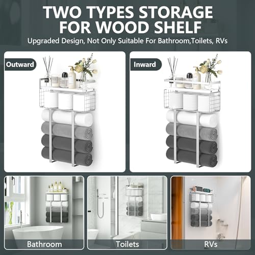 Towel Racks for Bathroom, Bathroom Shelf Over Toilet,Floating Shelves with Towel Rack Paper Holder Storage Basket,Floating Shelves for Wall Decor,Silver - color: Silver, size: Large