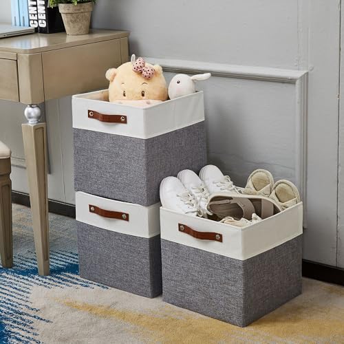 DECOMOMO Fabric Cube Storage Bins - Storage Baskets for Shelves, Cube Storage Organizer for Kallax and Cubbies (Grey & White, 12 inch Cube) - 4 Pack - color: Grey and White, size: Cube 12" /4pcs