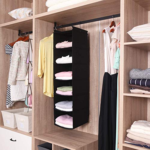 MAX Houser 6 Tier Shelf Hanging Closet Organizer, Closet Hanging Shelf with 2 Sturdy Hooks for Storage, Foldable (Black) - color: Black