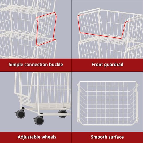 PUSDON 6-Tier Tall Stackable Wire Storage Baskets with Wheels, Vertical Metal Rolling Utility Cart, High Capacity Produce Basket for Kitchen Pantry, Snack Organizer, Classic White - color: White, size: 6 Tier Standard