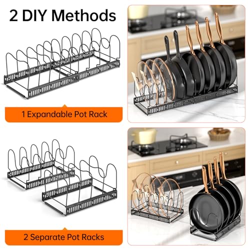 MUDEELA Pots and Pans Organizer Rack for under Cabinet, Expandable 11.81''-22.85'' Pot Lid Kitchen Cabinet Organizer Holder with 10 Adjustable Compartment Cutting Board Organizer for Pan Lid, Bakeware - style: 10 Dividers-Black