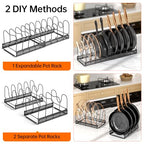 MUDEELA Pots and Pans Organizer Rack for under Cabinet, Expandable 11.81''-22.85'' Pot Lid Kitchen Cabinet Organizer Holder with 10 Adjustable Compartment Cutting Board Organizer for Pan Lid, Bakeware - style: 10 Dividers-Black