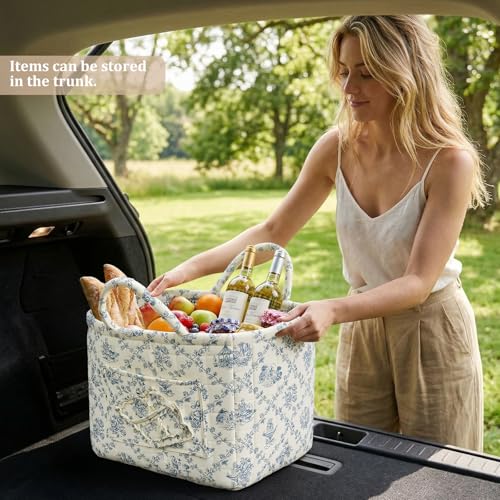 Floral Fabric Storage Basket Car Interior Storage Basket Underwear Sundries Laundry Baskets Supplies Home Organizer Bag (blue 2) - color: blue 2