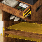 YMYNY Small Shoe Storage Bench with Cushion and Drawer, 2 Tier Adjustable Entryway Bench with Storage, Wooden Shoe Rack Bench for Entryway, Living Room, Hallway, Closet, Bedroom, Rustic Brown, HSC002H - color: Rustic Brown