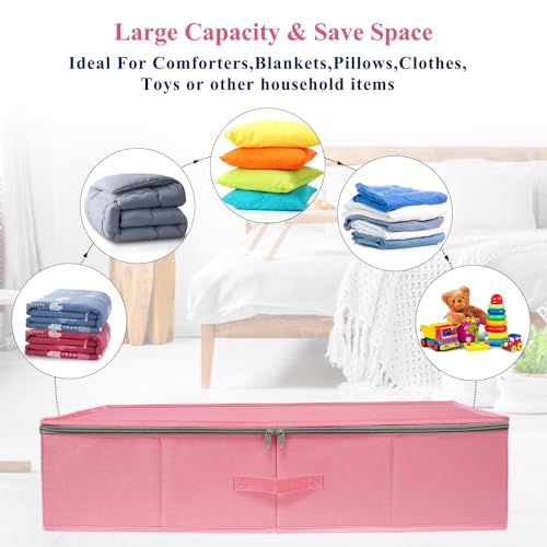 punemi Under Bed Storage Containers, Pink Underbed Storage With Rigid Side/Bottom Support, Closet Organizers And Storage Bins, Blankets Clothes Comforters Storage Bag, Dorm Room Essentials For Girls - color: Pink-2pcs, size: 6.7 inch Tall