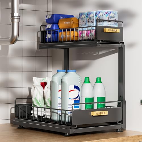 Under Sink Organizer, High Adjustable 2 Tier Under Kitchen Sink Organizer, Multi-Purpose Storage Shelf for Kitchen Bathroom Cabinet, Black - color: Black, size: 1 Pack Double Layer