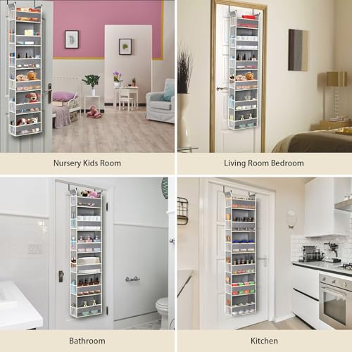 Over The Door Organizer 6-Shelves and 12 Side Pockets, Over The Door Storage for Bathroom Bedroom Nursery, Hanging Door Organizers for Baby Diapers and Kids Toys (13"x5"x54", Grey) - color: Grey, size: 6-Shelf Over Door Organizer