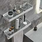 VOLPONE Bathroom Shelves Wall Mounted 2 Tier Glass Floating Shelf - Tempered Glass Wall Organizer (White) - color: White(rectangular)
