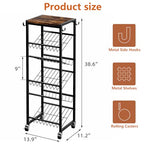 6 Tier Rotating Shoe Rack Tower with Wheels, Wooden Shoe Storage Organizer with Hooks, Sturdy Metal Narrow Shoe Shelf for 6-12 Pairs, Vertical Organizer for Closet Entryway, Rustic Brown - size: 6-tier(13.9 × 11.2 × 38.6)