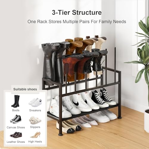 DIMJ Free Standing Shoe Racks - 3-Tier Boot Rack, Black Metal Boot Storage Organizer Tall Boots Organizer for Closet, Shoe Rack for Boots, Sneakers,Fit for 12 Pairs Boots, 2-Pack, Black - size: 2 Pack - 3-Tier