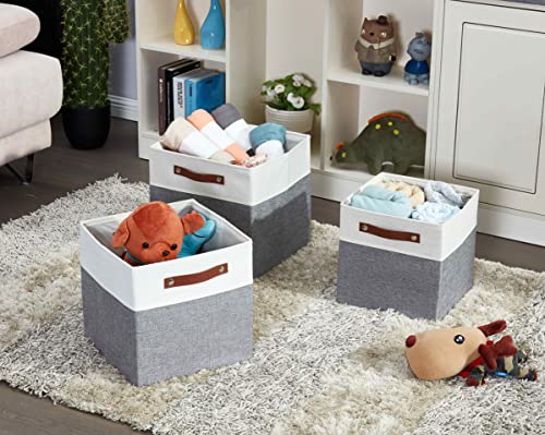 DECOMOMO Fabric Cube Storage Bins - Storage Baskets for Shelves, Cube Storage Organizer for Kallax and Cubbies (Grey & White, 11 inch Cube) - 4 Pack - color: Grey and White, size: Cube 11" /4pcs