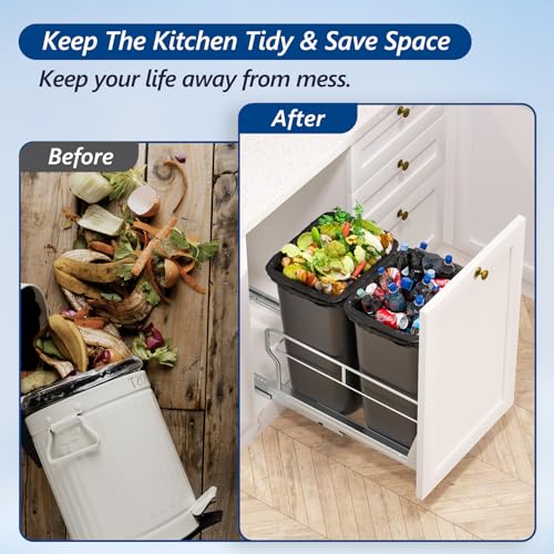 Insputer Dual Pull Out Trash Can Under Cabinet with Soft-Close Slides, Heavy Duty Under Sink Trash Can Kit for Kitchen Sink, Laundry, Garbage Can Not Included, Requires 17" W X 24" D Cabinets - size: Double