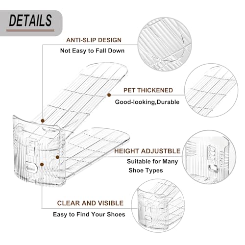 20 Pack Clear Shoe Slots Organizer Adjustable Shoe Stackers for a Pair of Shoes Rack Storage Shoe Space Saver 52% Shoe Hold Shoe Organizer for Closet - size: 20PACK-Adjustable