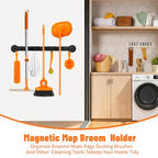 Magnetic Broom Holder Wall Mount with 4 Hooks and 3 Rack- Heavy Duty Non-Slip Mop Hanger for Wet Mops &Cleaning Tools on Refrigerator,Metal Door,Garage,Kitchen (3Racks 4Hooks)