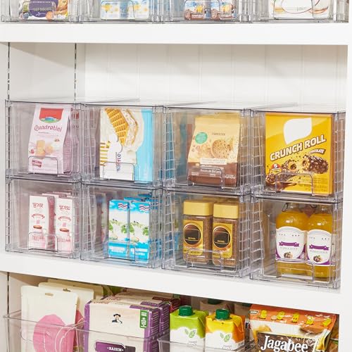 Vtopmart 4Pack Large Stackable Kitchen Pantry Storage Drawers, Clear Organizer Bins with Handles, Acrylic Drawer Organizers for Kitchen Pantry, Bathroom Undersink, Cabinet Organization and Storage - size: 4Pack 7"H