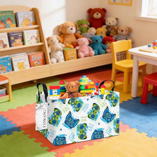 FANKANG Storage Bins,Nursery Hamper Canvas Laundry Basket Foldable with Waterproof PE Coating Storage Baskets for Boys and Girls, Office, Bedroom, Clothes,Toys(Rec-Game ） - color: Rec-Game