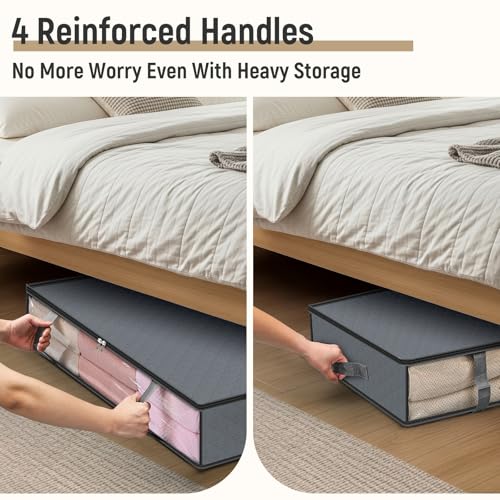 LANDNEOO 4 Pack 90L Under Bed Storage Containers - Underbed Storage for Clothes, Blankets - Closet Organizers and Storage Bags - Under the Bed Storage Bins with Handles & Clear Front