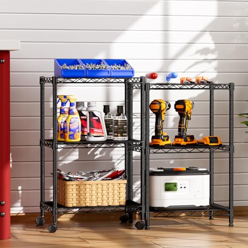 SINGAYE 3 Small Wire Shelves Kitchen Pantry Close Home Organizers and Storage Bathroom Shelf Laundry Room Organization Adjustable Book Metal Garage Shelving Unit - color: Black, size: 3-Tier 11.8"D X 17.3"W X 30.7"H