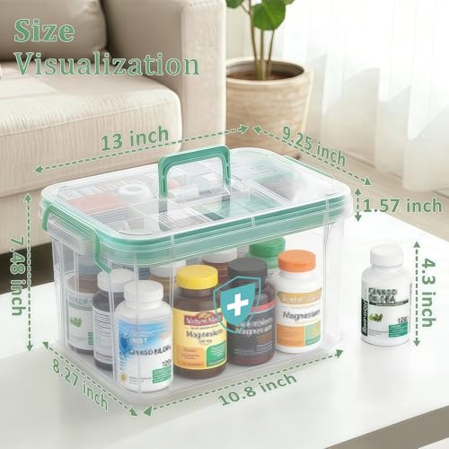 ANYPROLUS 15QT Clear Medicine Organizer Box with Handle, Plastic Medicine Container with Tray First Aid Box Empty, Thickened Medicine Storage Organizer Multipurpose Medication Organizer Storage - color: Green