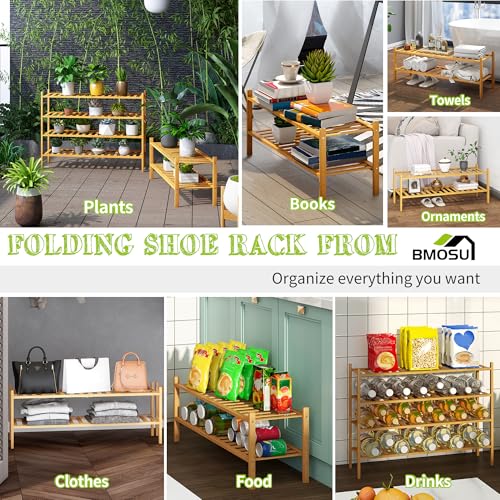 BMOSU 2-Tier Bamboo Extended Shoe Rack Premium Stackable Shoe Shelf Storage Organizer for Hallway Closet Living Room Entryway Organizer (Natural Bamboo) - color: Natural Bamboo, size: 2-Tier Long（33.3*11*12.6inches）