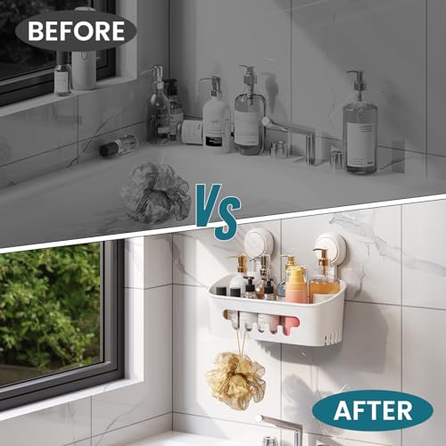 TAILI Shower Caddy Suction Cup 2 Pack, Heavy Duty Bathroom Organizer, Removable Shelves for Inside Shower, Shampoo, Waterproof Suction Plastic Storage for Bathroom Accessories Holder, White - style: 2 × White(M&L)