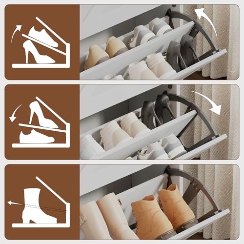 Mericonia Farmhouse Shoe Cabinet with 2 Flip Drawers, Shoes Storage Cabinet, Freestanding Shoe Rack Organizer for Entryway, White - color: C-white (Flip Drawers)