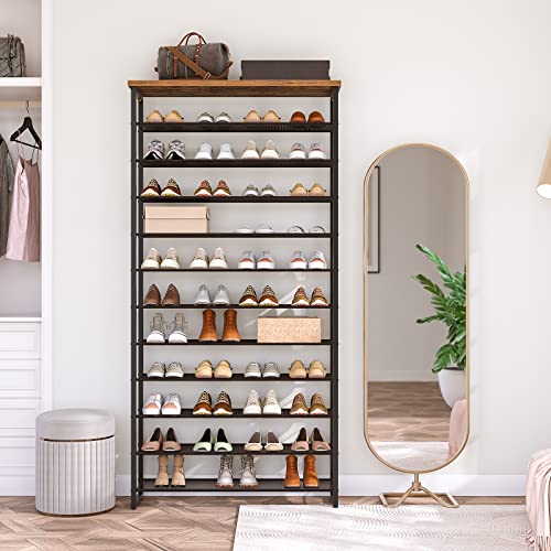 HOOBRO 12-Tier Shoe Rack for Entryway, 29.5" L Shoe Storage Organizer, Large Capacity Shoe Shelf for Closet, Front Door Entrance, Hallway, Holds 36-48 Pairs of Shoes, Rustic Brown and Black BF127XJ01 - color: Rustic Brown + Black, size: 12 Tiers (29.5"W)