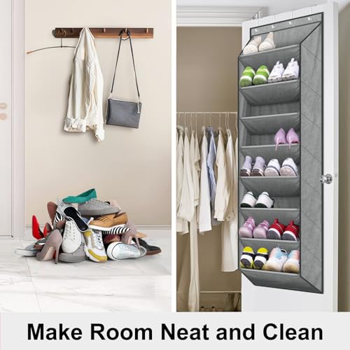 SLEEPING LAMB Over The Door Shoe Organizer for Closet with Large Deep Pockets, Narrow Shoe Rack for Door Hanging Boots Storage, Grey - color: Grey, size: 64.5''