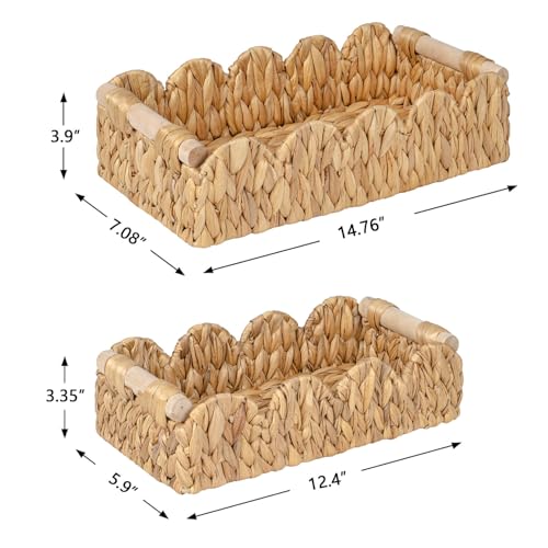 Kriitools Decorative Toilet Paper Storage Basket, Modern Farmhouse Home Decor Scalloped Basket for Organizing, Pantry Baskets for Shelves, Countertop, Living Room, w/Wood Handles, Natural, 2 Sizes - size: Medium