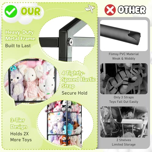 NomNest Stuffed Animal Storage Zoo, Large Carbon Steel Plushies Organizer, Heavy Duty Metal Teddy Bear Toy Holder with Wheels for Kids' Bedroom & Playroom & Nursery (Wheeled, Black) - color: Wheeled, Black