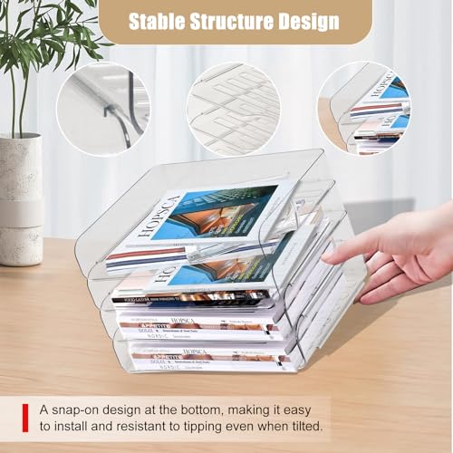 Clear Stackable Paper Trays 4 Pack, PET Letter Tray Desk Organizer, Desktop Organizers and Storage for Books, Magazines, Folders, A4 Size File Paper, Office Supplies - color: Clear, size: 4 Count (Pack of 1)