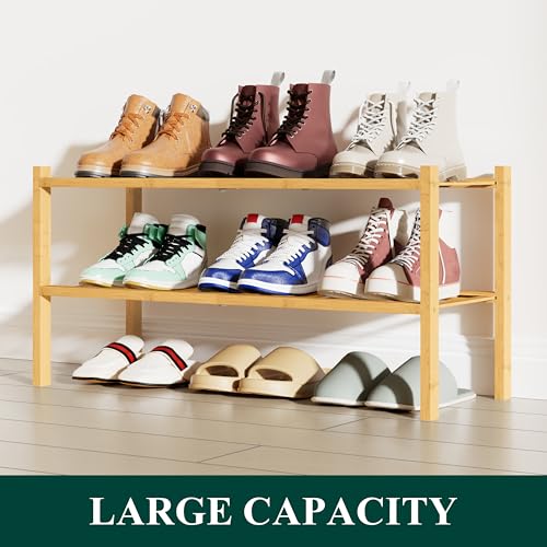 Smiry Shoe Rack, 2 Tier Bamboo Shoe Organizer, Stackable Free Standing Wooden Shoe Storage Shelf for Closet, Entryway, Front Door Entrance, Natural - color: Natural, size: 26.80" Wide - 2 Tier - Regular