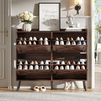 Maupvit Large Shoe Storage Cabinet with 4 Flip Drawers, Narrow Shoe Cabinet for Entryway with Wooden Legs, Freestanding Hidden Shoe Rack Organizer ＆ Metal Hinges, Walnut - color: Dark Walnut, style: 4-Drawers