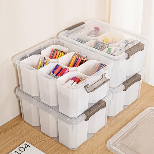 Citylife 17 QT Plastic Storage Bins Clear Storage Box with Lids Multipurpose Stackable Storage Containers for Organizing Tool, Craft, Crayon, 4 Packs - size: 4 Pack-17 QT