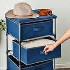 Juvale 4-Tier Tall Dresser with Drawers - 16.5 x 13 x 33 in, Navy Blue - Fabric Storage Drawers & Closet Organizer - Kids Dresser & Bedroom Storage - color: Navy Blue