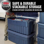 Rubbermaid Roughneck Tote 50 Gal, 2 Pack, Made in USA, Dark Indigo Metallic, Rugged Plastic Stackable Storage Bins with Lids and Handles - size: 50 Gal - 2 Pack