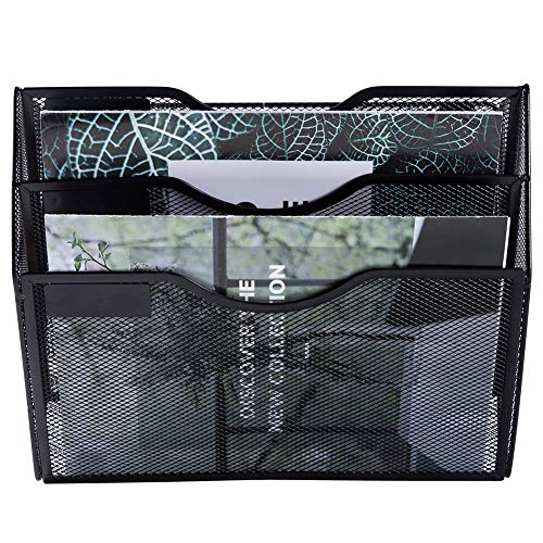 EASEPRES 3 Pocket Mesh Hanging Wall File Organizer, Wall Mounted Mail Paper Document Folder Holder, Clipboard Storage Organization Magazine Rack with Nametag Label for Office Home School, Black - color: Black, size: 3 Tier