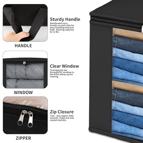 Fixwal Blanket Storage Bags with Zipper Large Storage Bins with Lids 120L 2 Pack Comforter Storage Bags with Reinforced Handles Clothes Storage Containers for King Comforter Bedding Pillow Sheet Black - color: Black, style: 2pcs